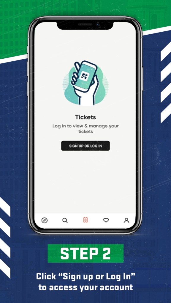 Hartford Athletic mobile ticketing with SeatGeek step 2: click "sign up or log in" to access your account