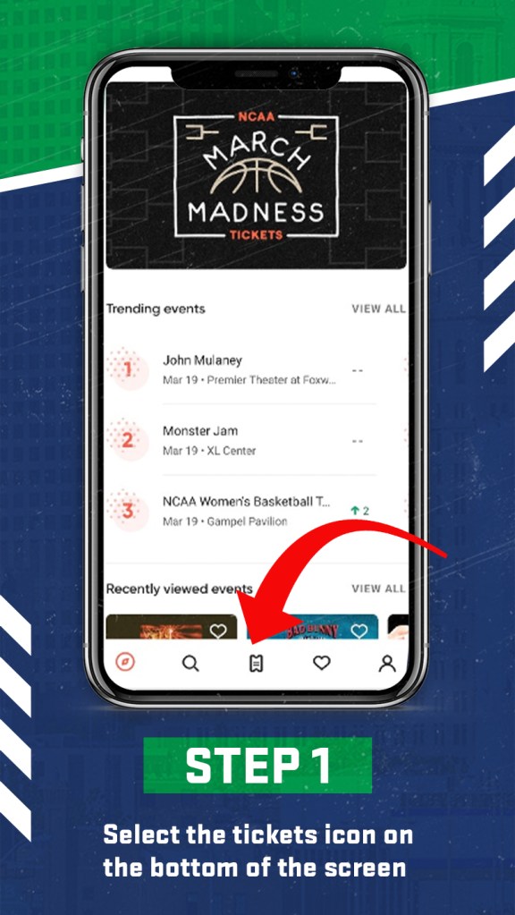 Hartford Athletic mobile ticketing with SeatGeek step 1: select the tickets icon on the bottom of the screen